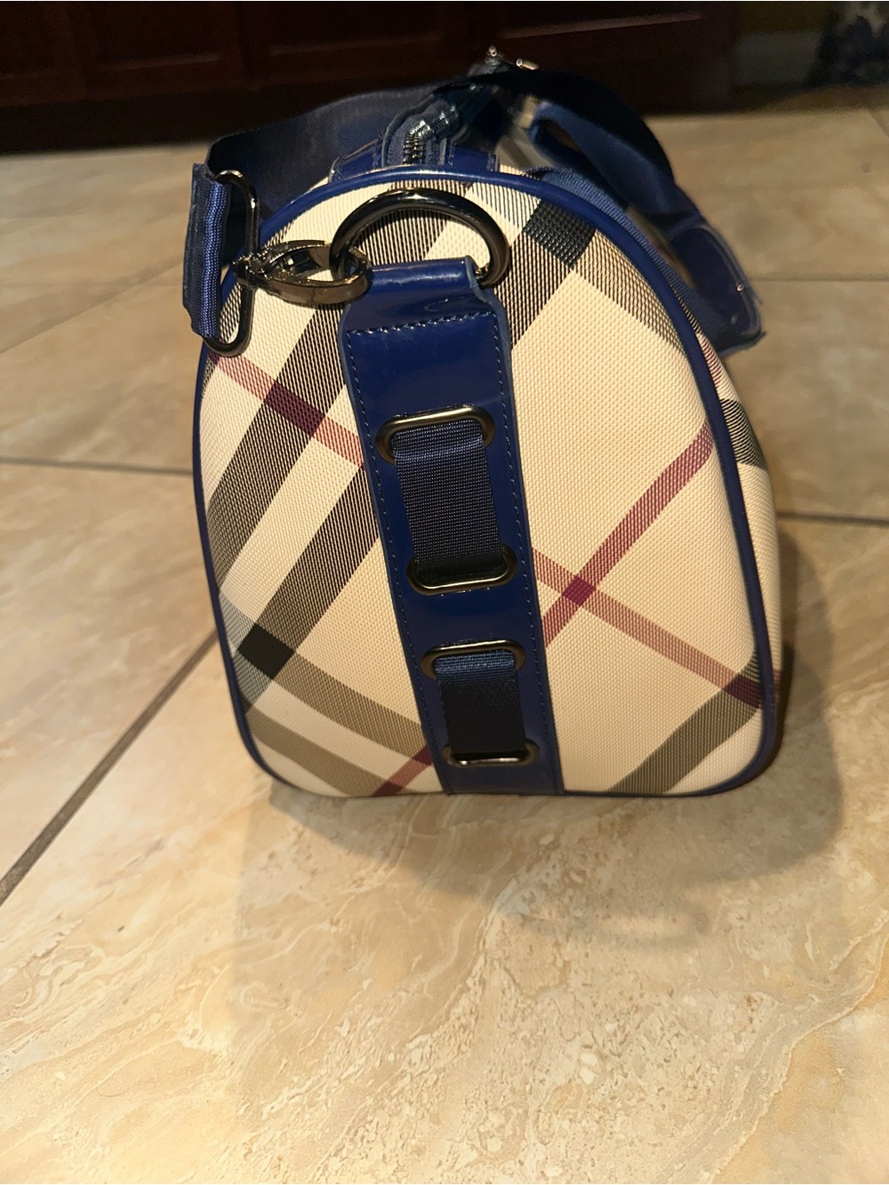 Vintage Navy Burberry Bicolor Nova Check Medium Bowling Tote Bag - Picture 8 of 10
